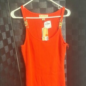 Michael Kors Orange Ribbed Tank with Gold Accent Straps